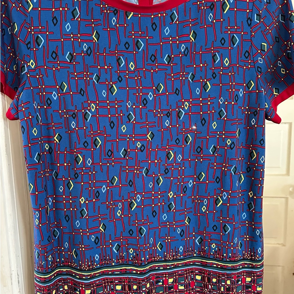 Geometric Patterned Blue and Red Top